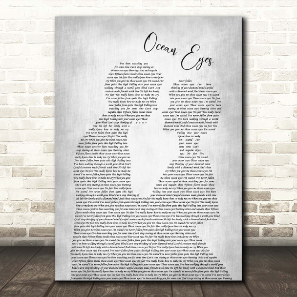 Billie Eilish Ocean Eyes Man Lady Bride Groom Wedding Grey Song Lyric Print