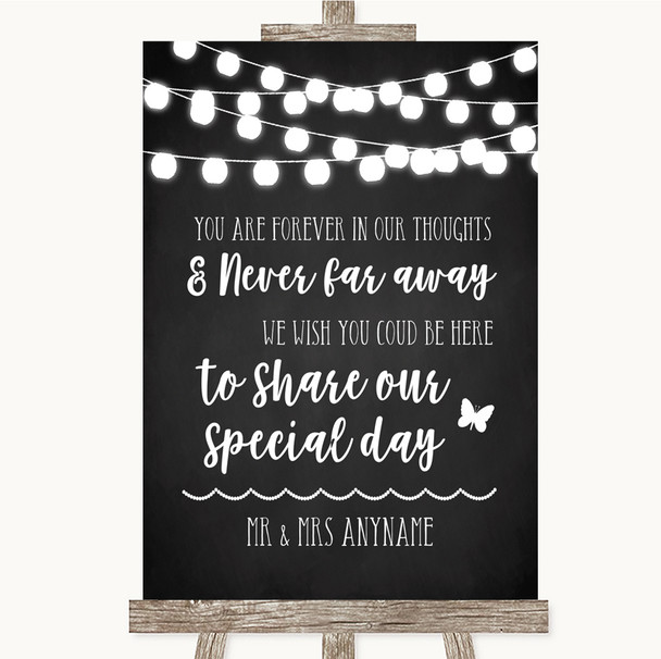 Chalk Style Black & White Lights In Our Thoughts Personalized Wedding Sign