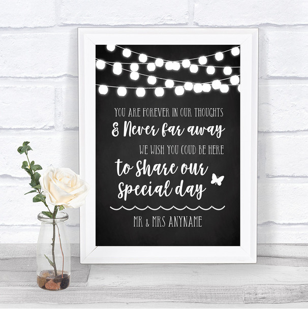 Chalk Style Black & White Lights In Our Thoughts Personalized Wedding Sign