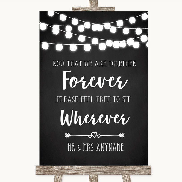 Chalk Style Black & White Lights Informal No Seating Plan Wedding Sign