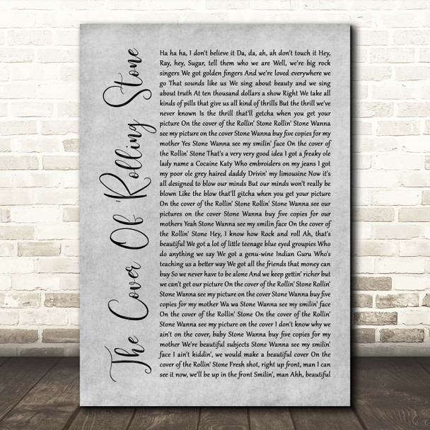 Dr. Hook The Cover Of 'Rolling Stone Grey Rustic Script Song Lyric Print