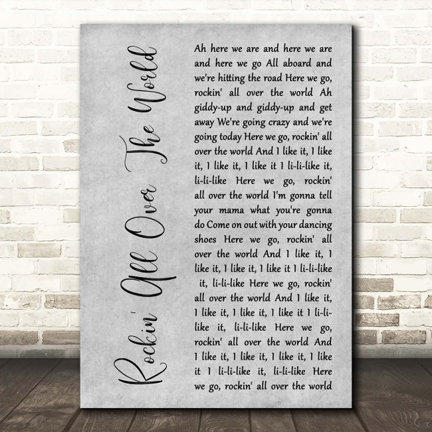 Status Quo Rockin' All Over The World Grey Rustic Script Song Lyric Print