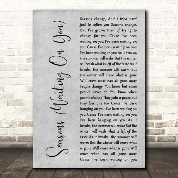 Future Islands Seasons (Waiting On You) Grey Rustic Script Song Lyric Print