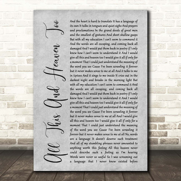 Florence + The Machine All This And Heaven Too Grey Rustic Script Song Lyric Print