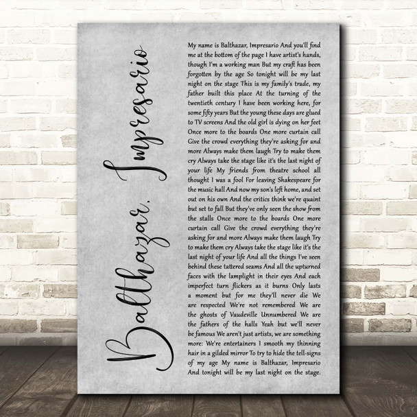 Frank Turner Balthazar, Impresario Grey Rustic Script Song Lyric Print