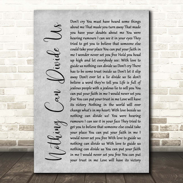 Jason Donovan Nothing Can Divide Us Grey Rustic Script Song Lyric Print