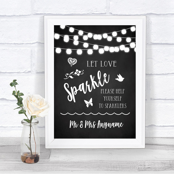 Chalk Style Black & White Lights Let Love Sparkle Sparkler Send Off Wedding Sign