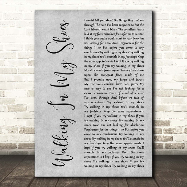 Depeche Mode Walking In My Shoes Grey Rustic Script Song Lyric Print