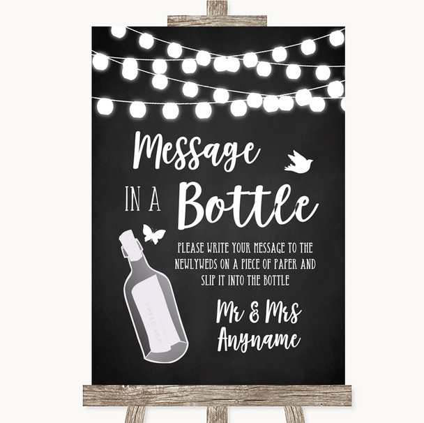 Chalk Style Black & White Lights Message In A Bottle Personalized Wedding Sign
