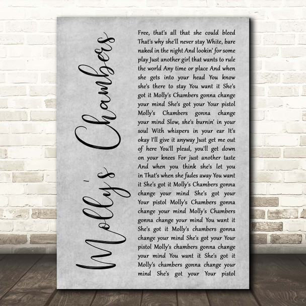 Kings Of Leon Molly's Chambers Grey Rustic Script Song Lyric Print