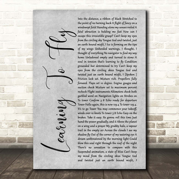 Pink Floyd Learning To Fly Grey Rustic Script Song Lyric Print