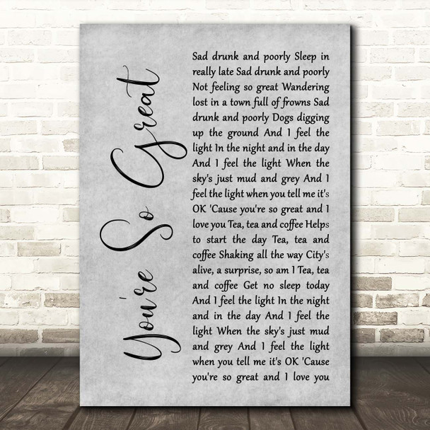 Blur You're So Great Grey Rustic Script Song Lyric Print