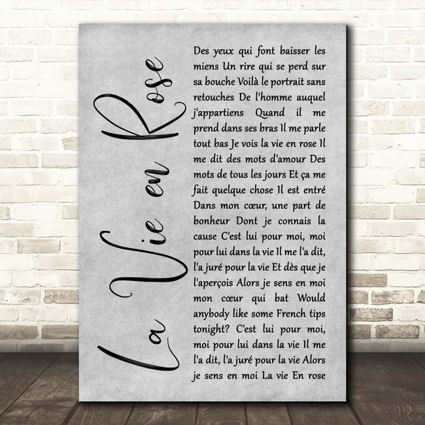 Lady Gaga La Vie en Rose Grey Rustic Script Song Lyric Print