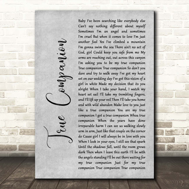 Marc Cohn True Companion Grey Rustic Script Song Lyric Print