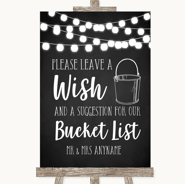 Chalk Style Black & White Lights Bucket List Personalized Wedding Sign