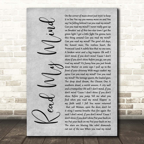 The Killers Read My Mind Grey Rustic Script Song Lyric Print