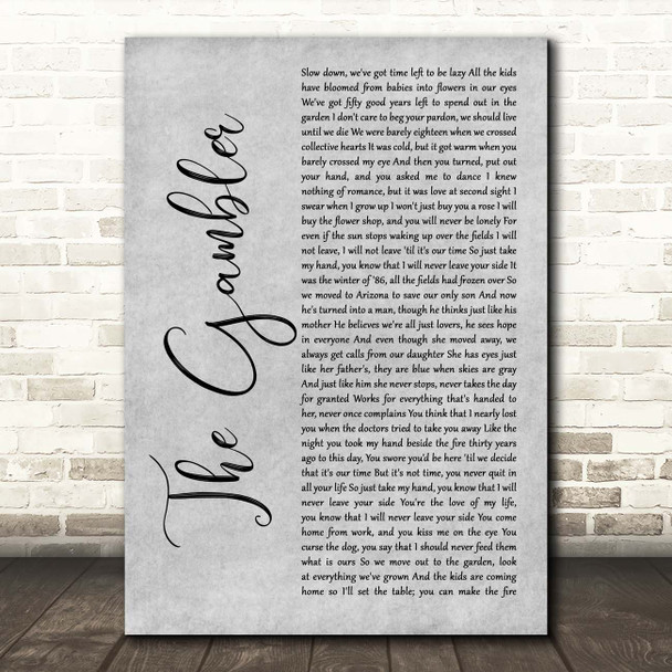 Fun. The Gambler Grey Rustic Script Song Lyric Print
