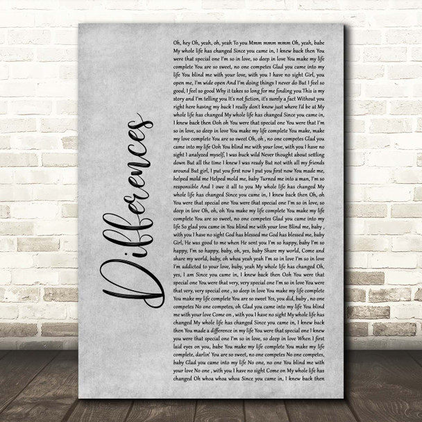 Ginuwine Differences Grey Rustic Script Song Lyric Print