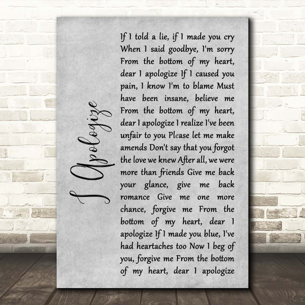 Billy Eckstine I Apologize Grey Rustic Script Song Lyric Print