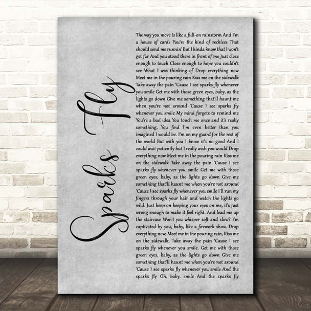 Taylor Swift Sparks Fly Grey Rustic Script Song Lyric Print