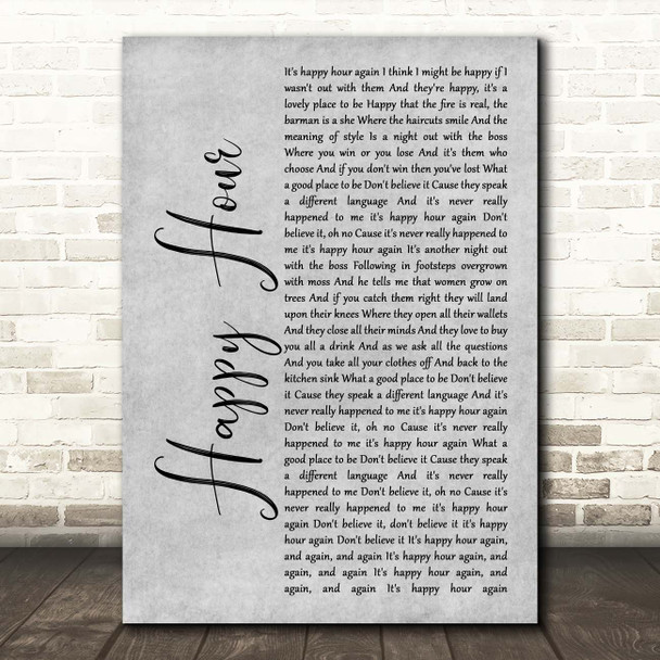 The Housemartins Happy Hour Grey Rustic Script Song Lyric Print