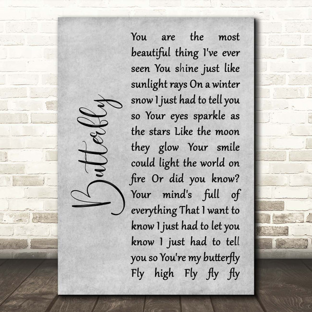 Lenny Kravitz Butterfly Grey Rustic Script Song Lyric Print