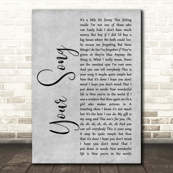 Ellie Goulding Your Song Grey Rustic Script Song Lyric Print