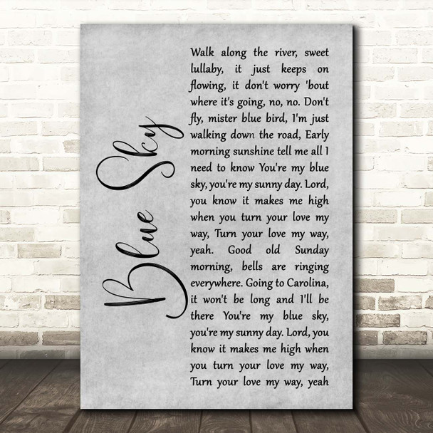 The Allman Brothers Band Blue Sky Grey Rustic Script Song Lyric Print