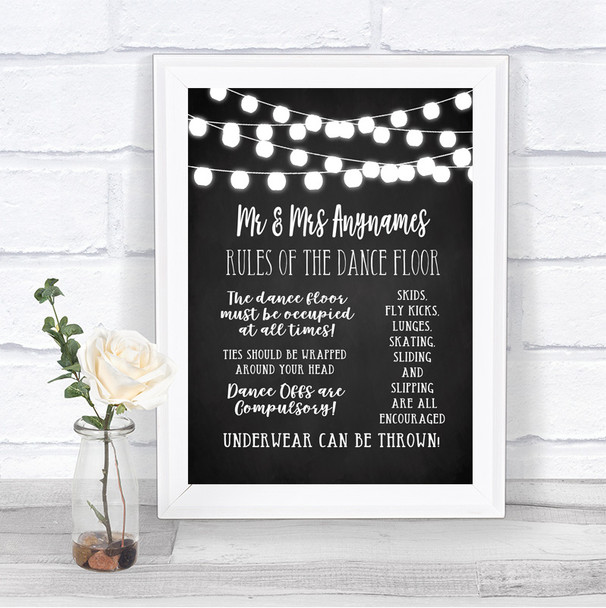 Chalk Style Black & White Lights Rules Of The Dance Floor Wedding Sign