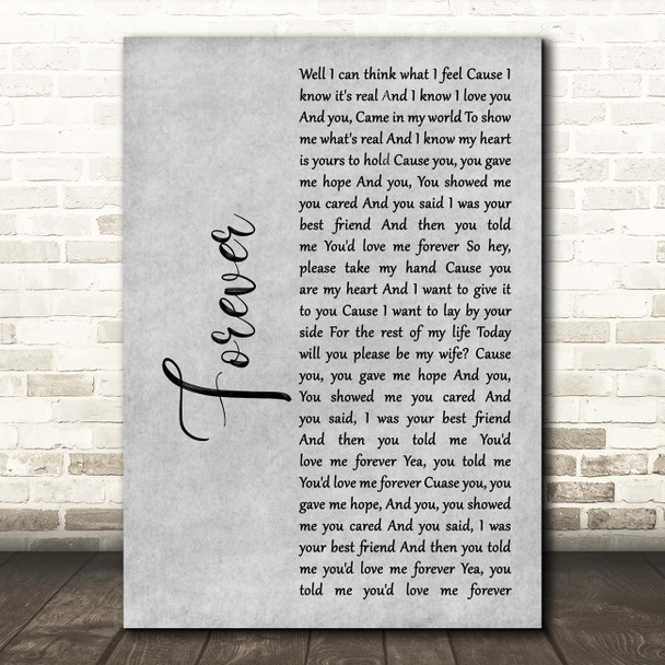 Bart Crow Band Forever Grey Rustic Script Song Lyric Print