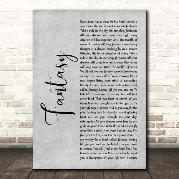 Earth, Wind And Fire Fantasy Grey Rustic Script Song Lyric Print