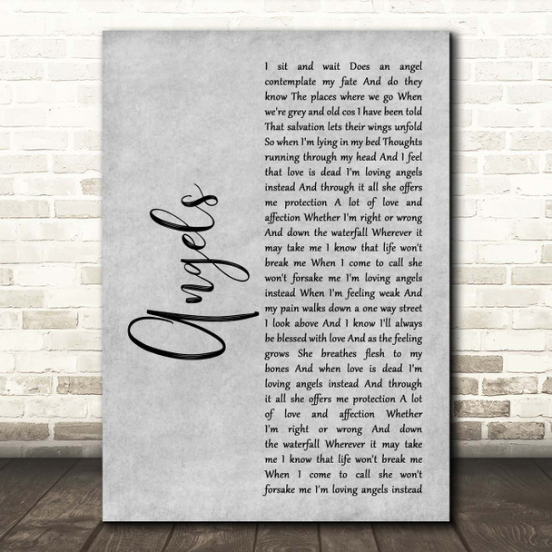 Robbie Williams Angels Grey Rustic Script Song Lyric Print