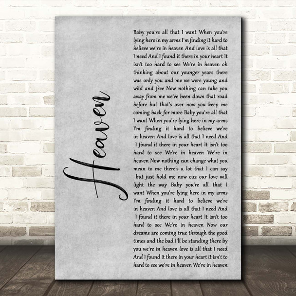 DJ Sammy Heaven Grey Rustic Script Song Lyric Print