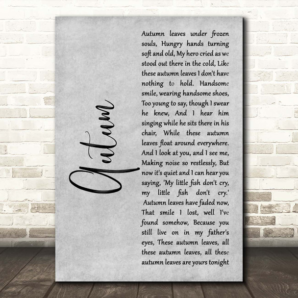 Paolo Nutini Autum Grey Rustic Script Song Lyric Print