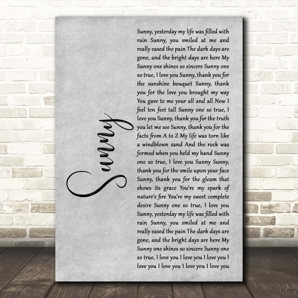 Boney M Sunny Grey Rustic Script Song Lyric Print