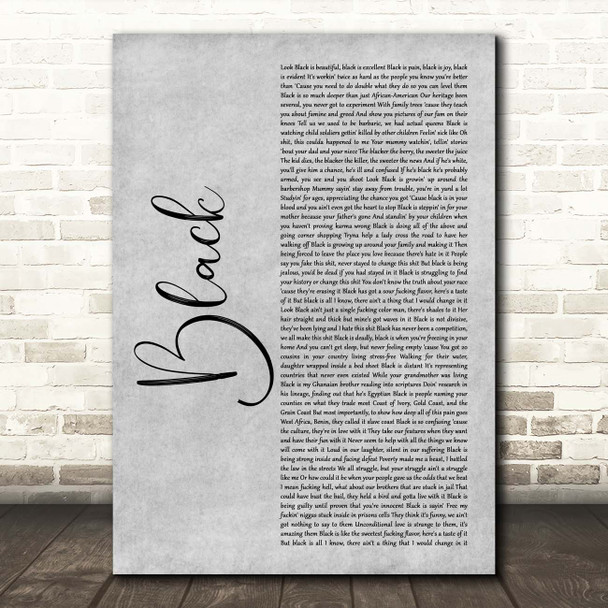 Dave Black Grey Rustic Script Song Lyric Print