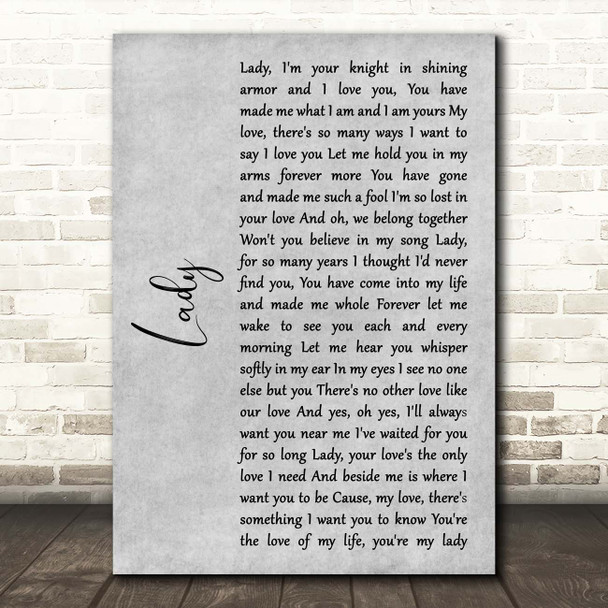 Kenny Rogers Lady Grey Rustic Script Song Lyric Print