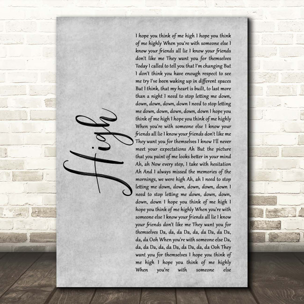 5 Seconds Of Summer High Grey Rustic Script Song Lyric Print