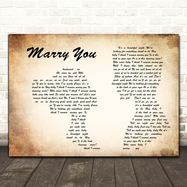 Bruno Mars Marry You Man Lady Couple Song Lyric Print