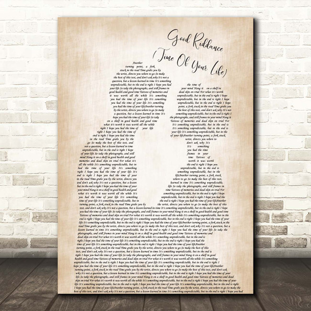 Green Day Good Riddance (Time Of Your Life) Man Lady Bride Groom Wedding Song Lyric Print