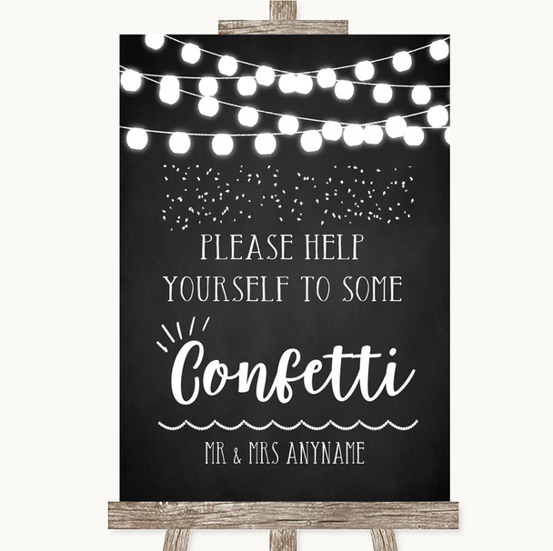 Chalk Style Black & White Lights Take Some Confetti Personalized Wedding Sign