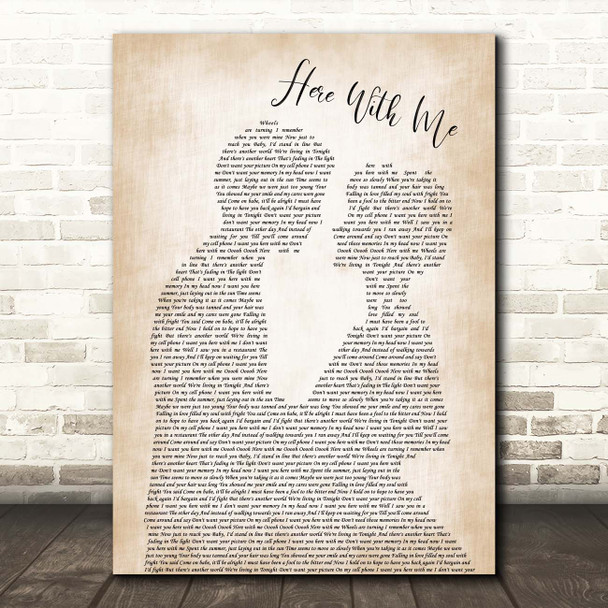 The Killers Here With Me Man Lady Bride Groom Wedding Song Lyric Print