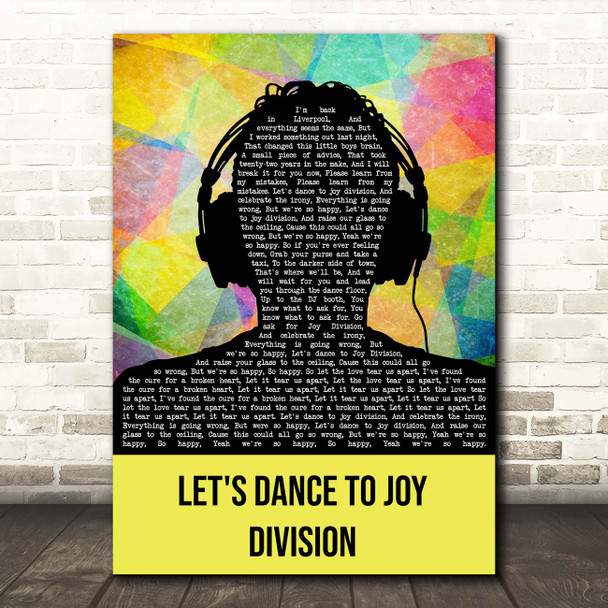 The Wombats Let's Dance To Joy Division Multicolour Man Headphones Song Lyric Print