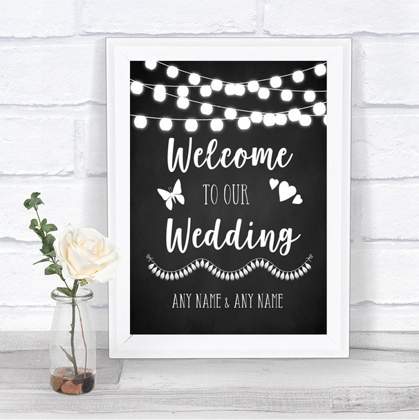 Chalk Style Black & White Lights Welcome To Our Wedding Sign