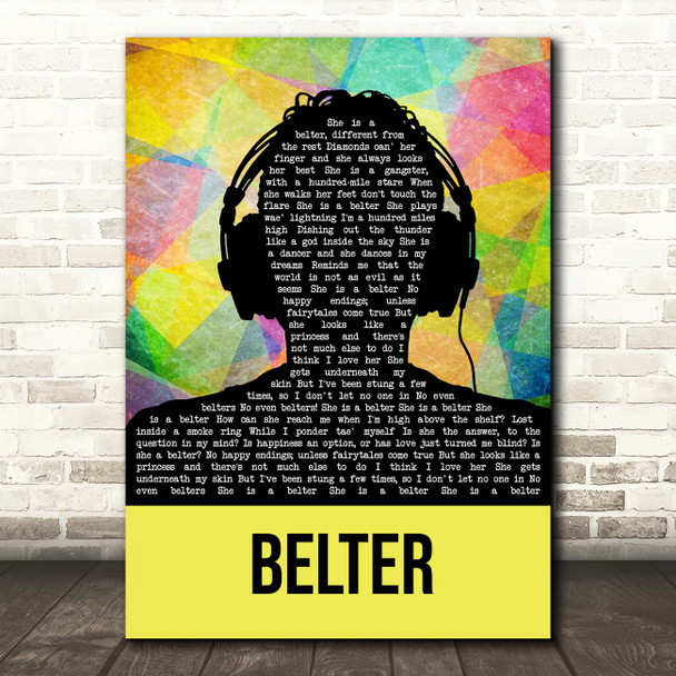 Gerry Cinnamon Belter Multicolour Man Headphones Song Lyric Print