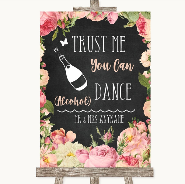 Chalkboard Style Pink Roses Alcohol Says You Can Dance Personalized Wedding Sign