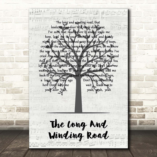 The Beatles The Long And Winding Road Music Script Tree Song Lyric Print