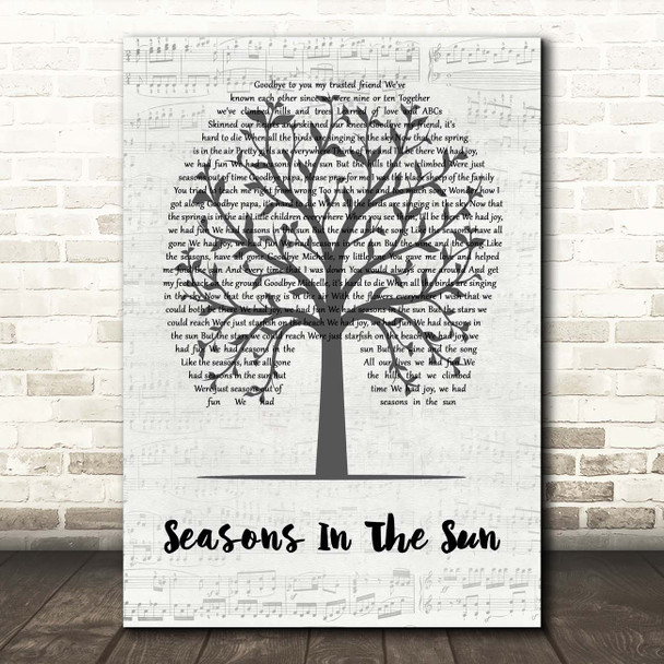 Terry Jacks Seasons In The Sun Music Script Tree Song Lyric Print