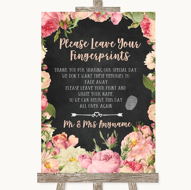 Chalkboard Style Pink Roses Fingerprint Guestbook Personalized Wedding Sign