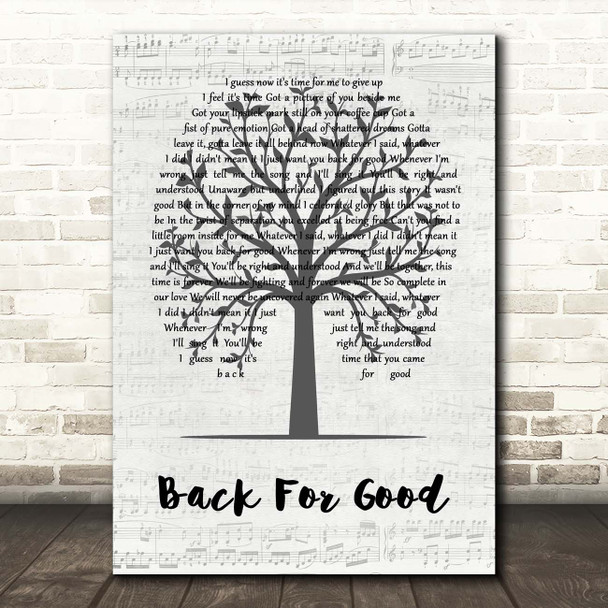 Take That Back For Good Music Script Tree Song Lyric Print